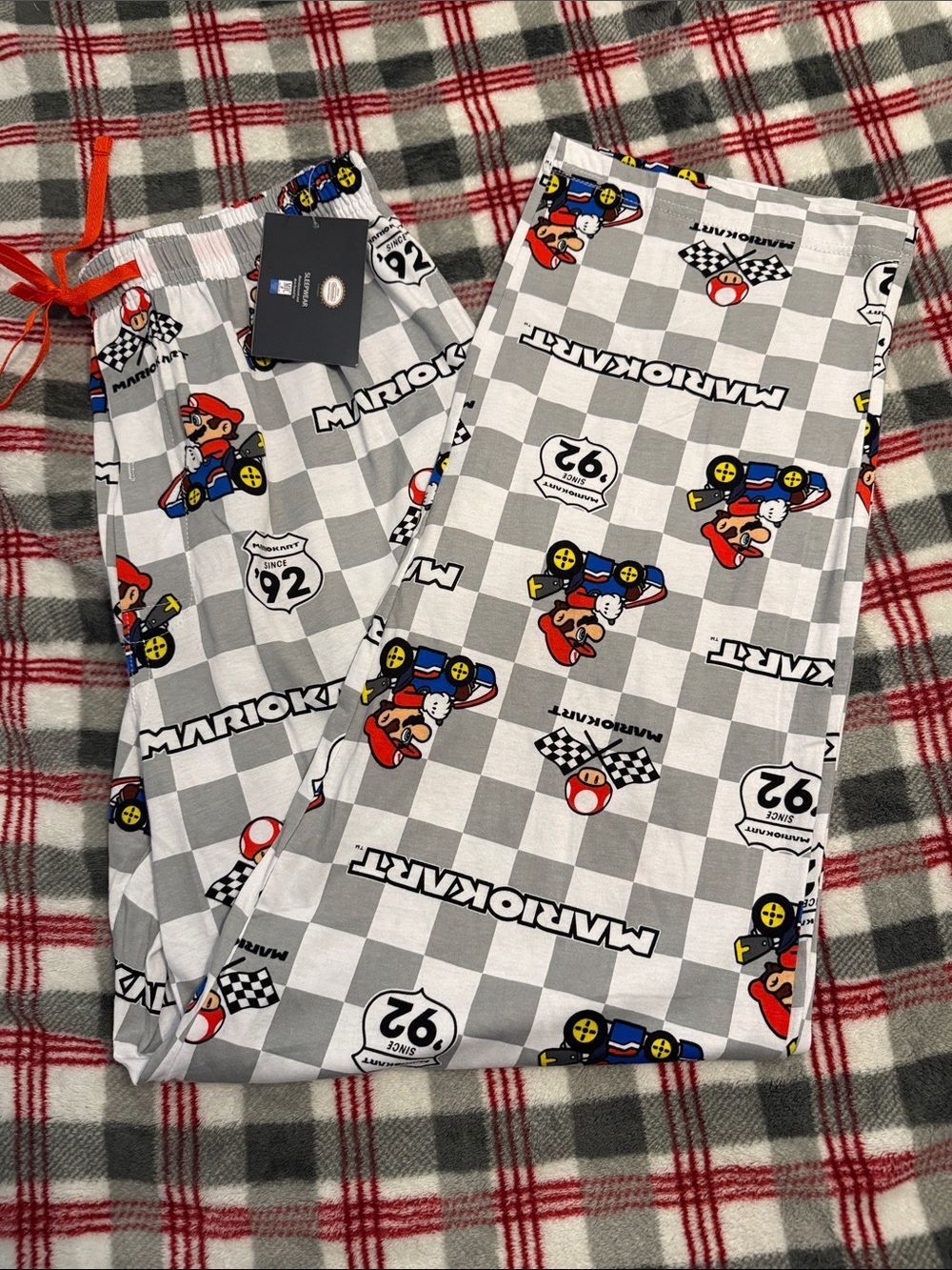 Mario Kart Gray Check Men’s Pajama Pants - Licensed Character Lounge Bottoms